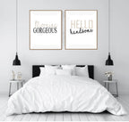 Set of 2 Hello Handsome, Morning Gorgeous Prints | Over The Bed Wall Art | Customisable - Larosier Prints