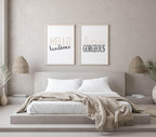 Set of 2 Hello Handsome, Morning Gorgeous Prints | Over The Bed Wall Art | Customisable - Larosier Prints