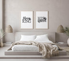 Set of 2 Her King His Queen Prints | Over The Bed Wall Art Set - Larosier Prints