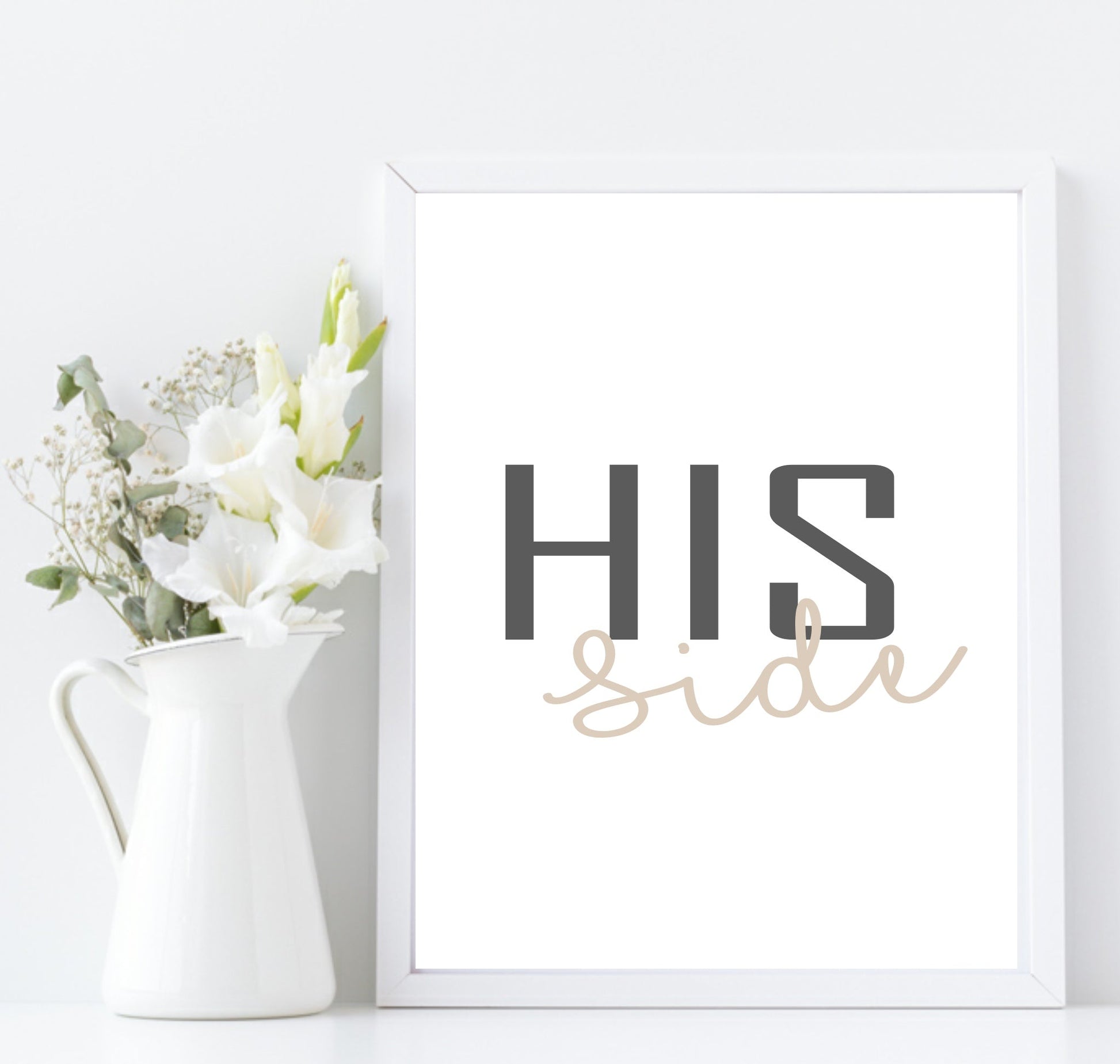 Set Of 2 Her Side & His Side Prints | Over The Bed Wall Art | Customisable