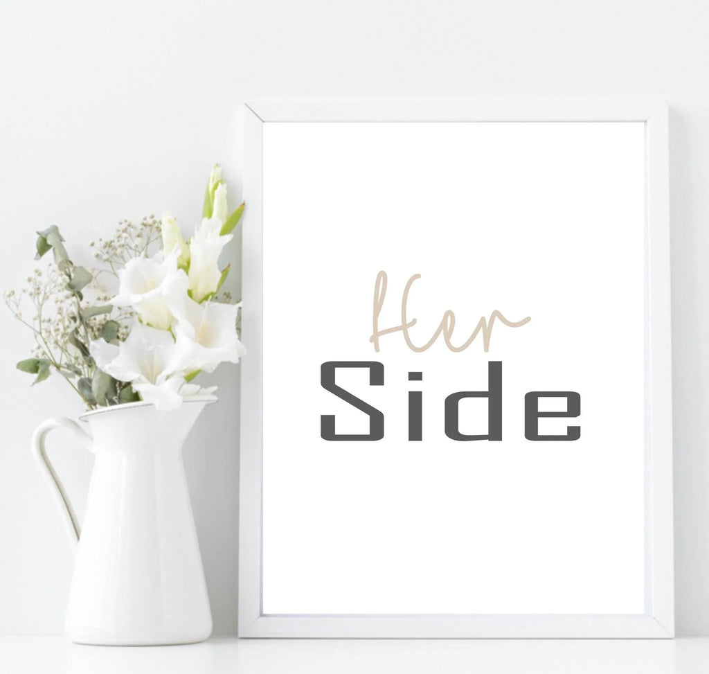 Set Of 2 Her Side & His Side Prints | Over The Bed Wall Art | Customisable - Larosier Prints
