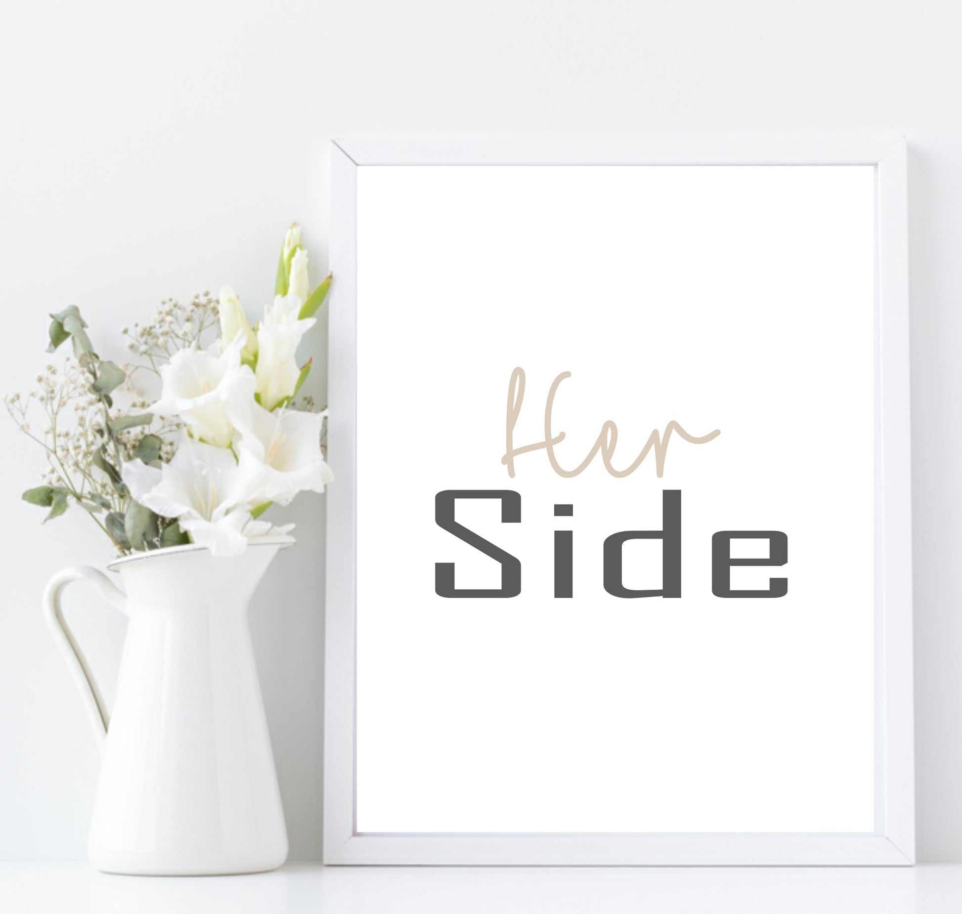 Set Of 2 Her Side & His Side Prints | Over The Bed Wall Art | Customisable