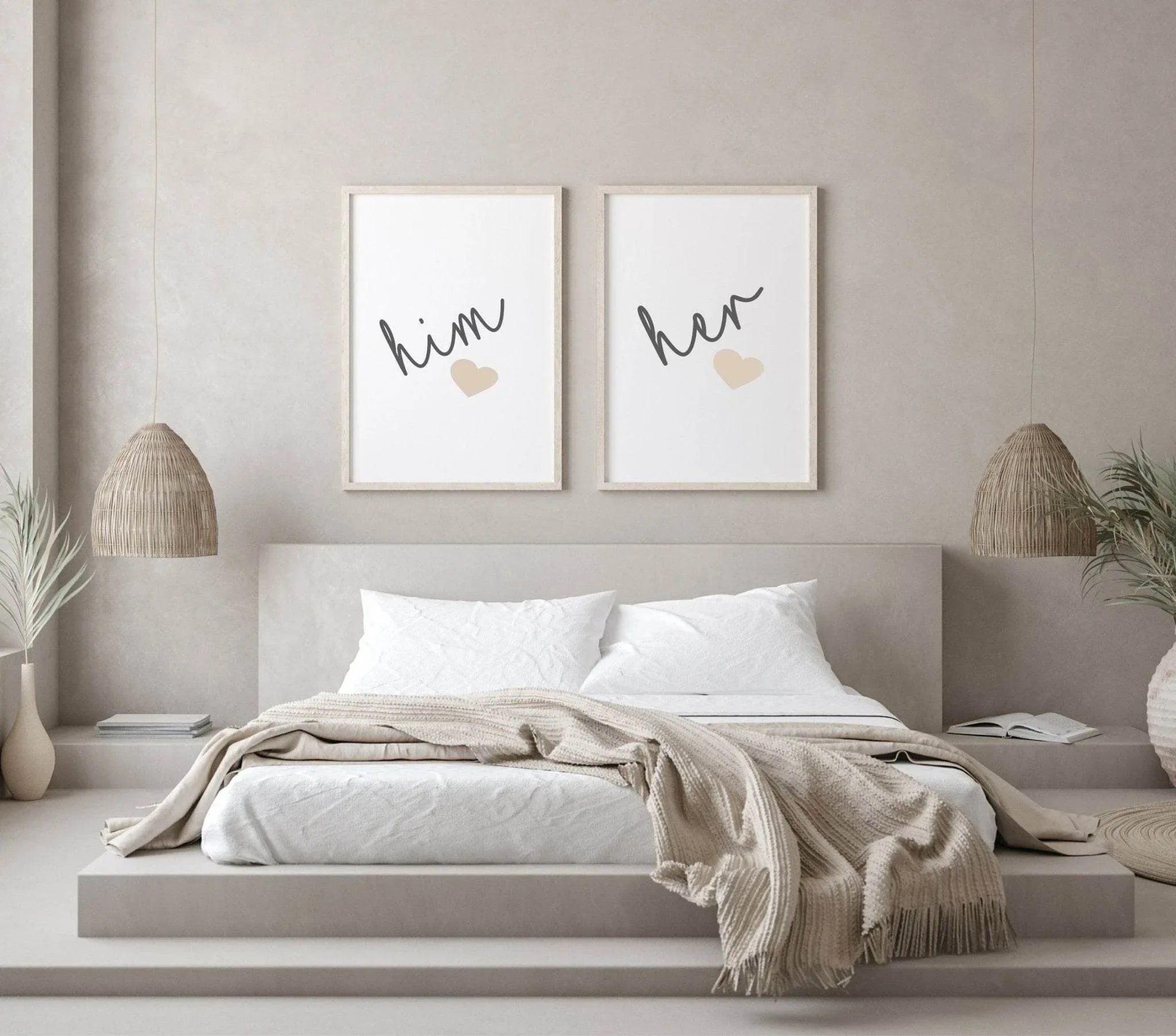 Set Of 2 Him & Her Prints | Over The Bed Wall Art | Customisable - Larosier Prints