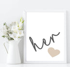 Set Of 2 Him & Her Prints | Over The Bed Wall Art | Customisable - Larosier Prints