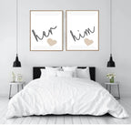 Set Of 2 Him & Her Prints | Over The Bed Wall Art | Customisable - Larosier Prints