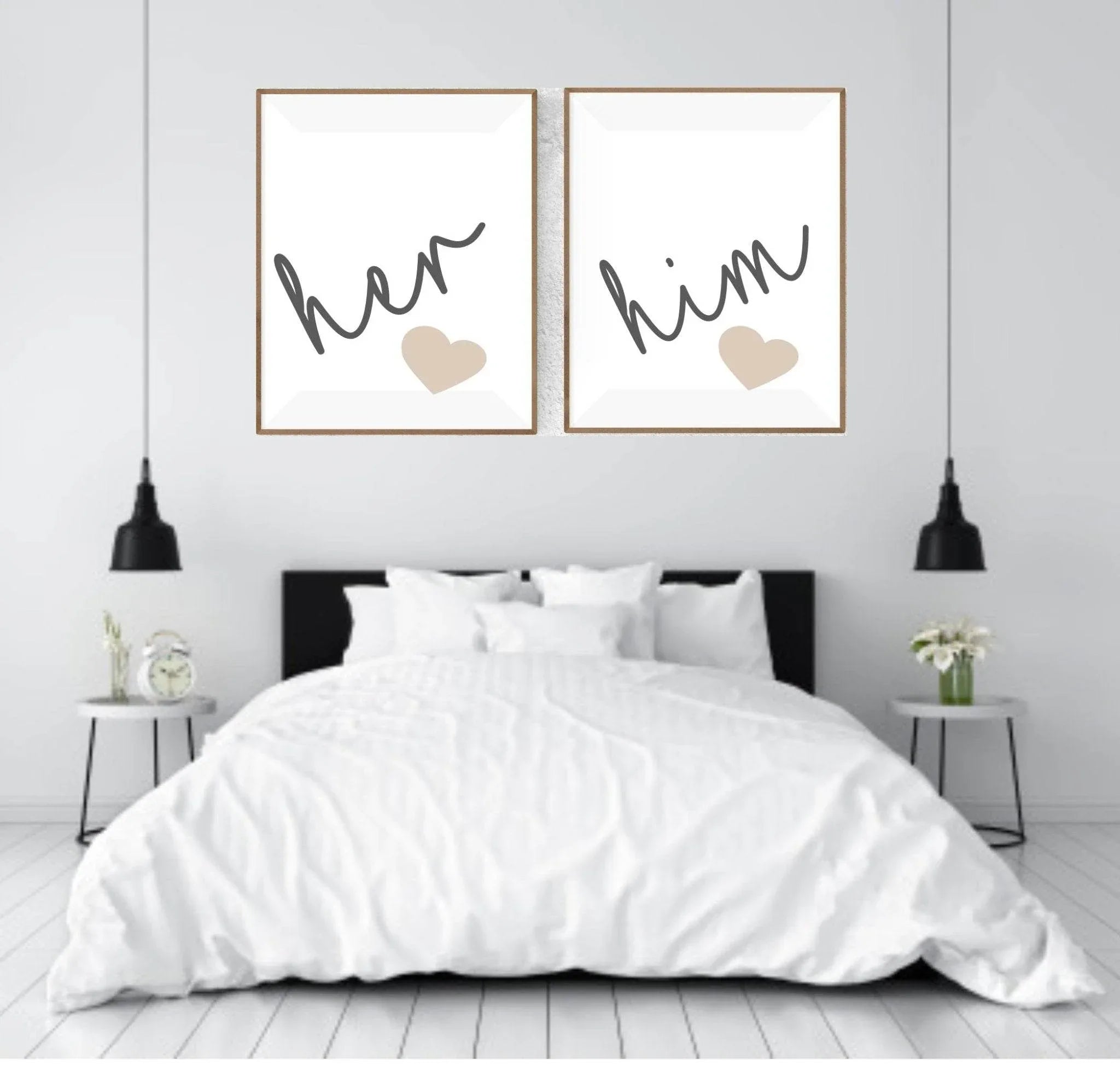 Set Of 2 Him & Her Prints | Over The Bed Wall Art | Customisable - Larosier Prints