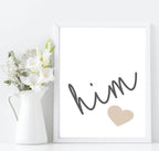 Set Of 2 Him & Her Prints | Over The Bed Wall Art | Customisable - Larosier Prints
