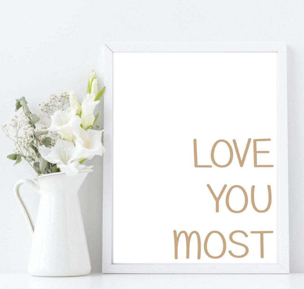 Set of 2 Love You More, Love You Most Prints | Couple Over The Bed Wall Art - Larosier Prints