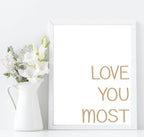 Set of 2 Love You More, Love You Most Prints | Couple Over The Bed Wall Art - Larosier Prints