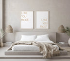 Set of 2 Love You More, Love You Most Prints | Couple Over The Bed Wall Art - Larosier Prints
