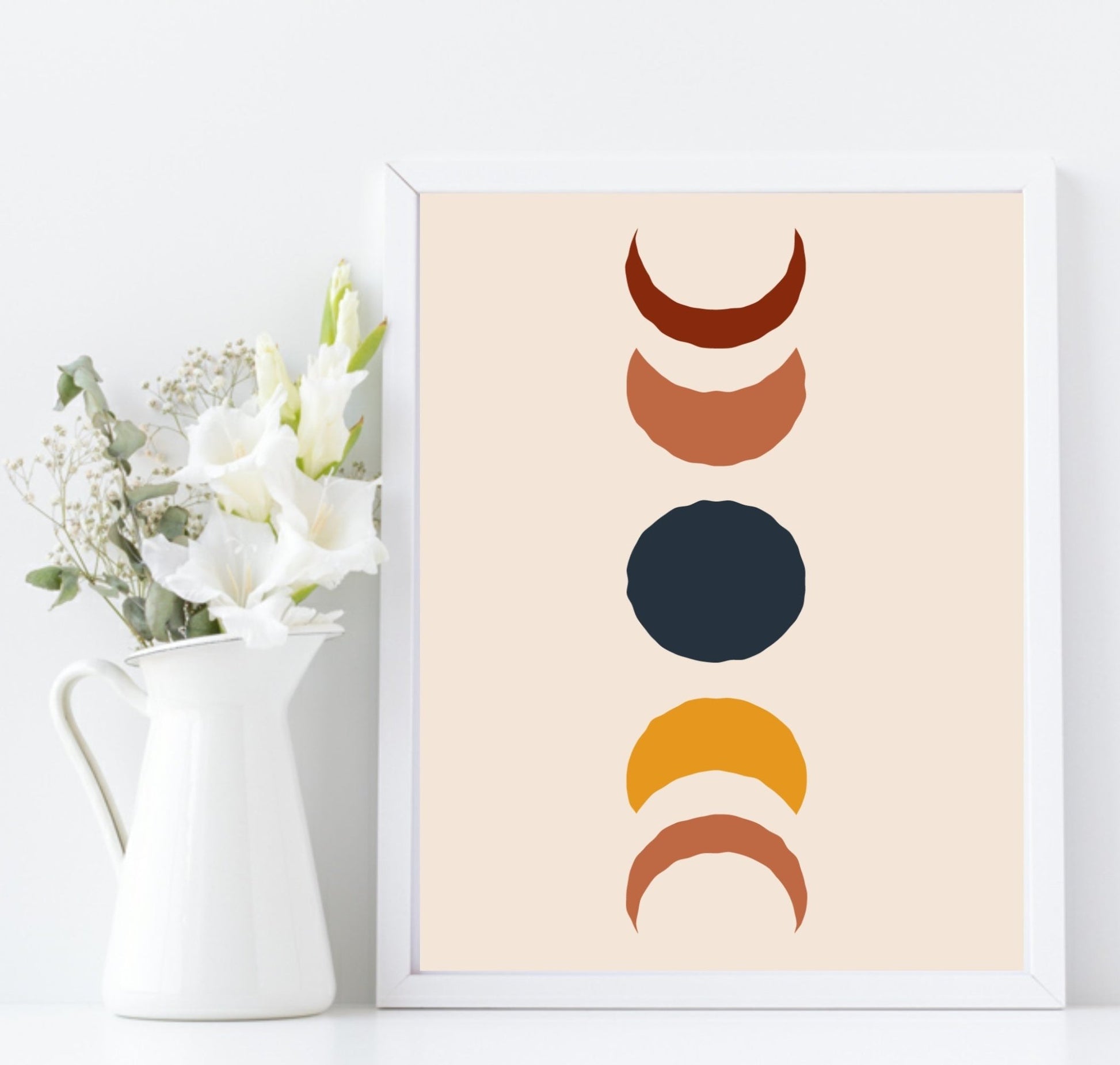 Set Of 3 Abstract Sun and Moon Prints | Celestial Wall Art