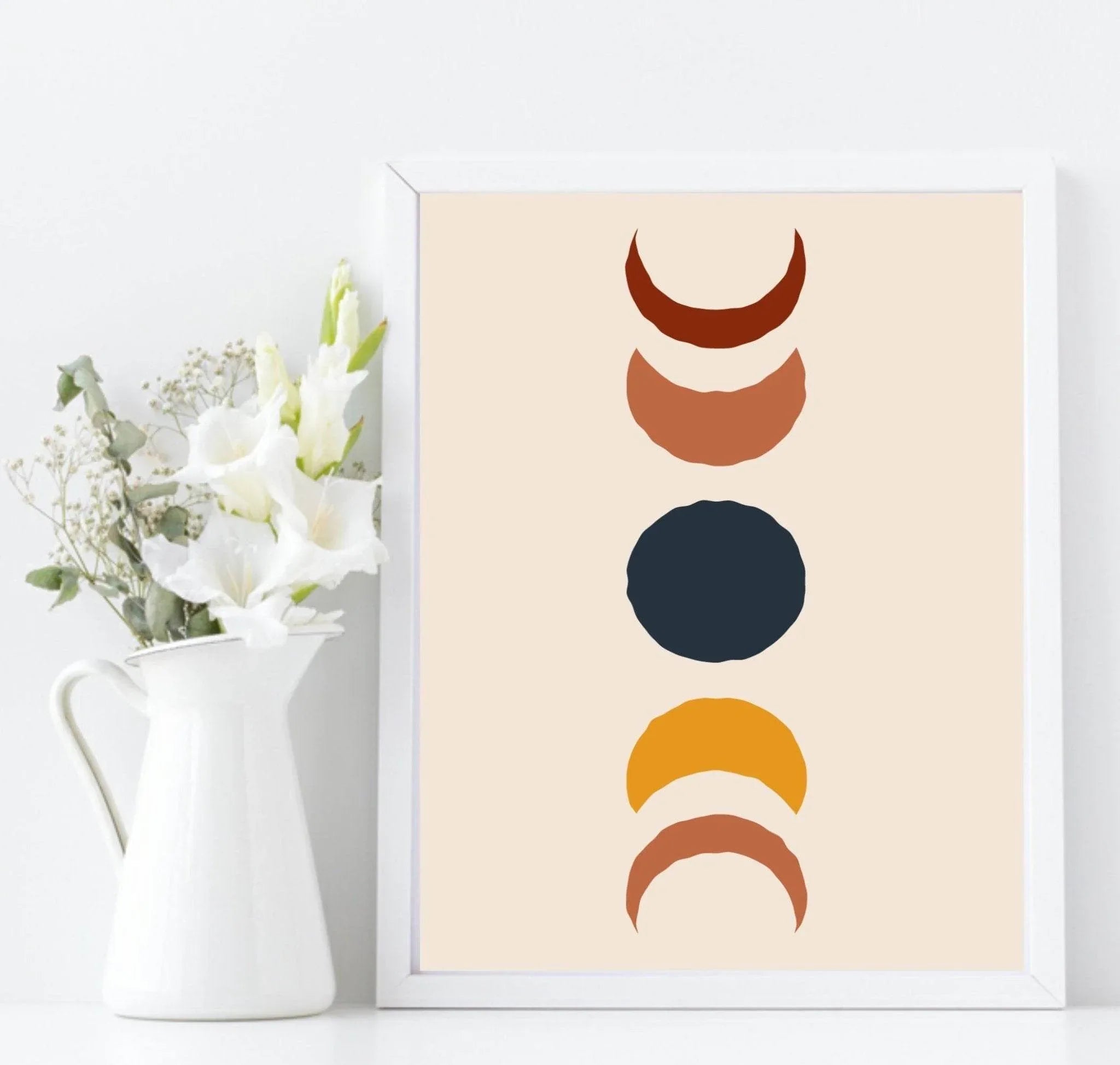 Set Of 3 Abstract Sun and Moon Prints | Celestial Wall Art - Larosier Prints