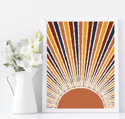 Set Of 3 Abstract Sun and Moon Prints | Celestial Wall Art