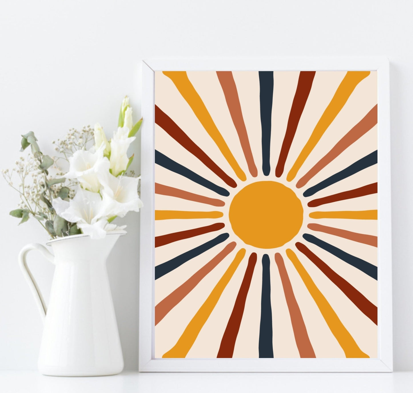 Set Of 3 Abstract Sun and Moon Prints | Celestial Wall Art