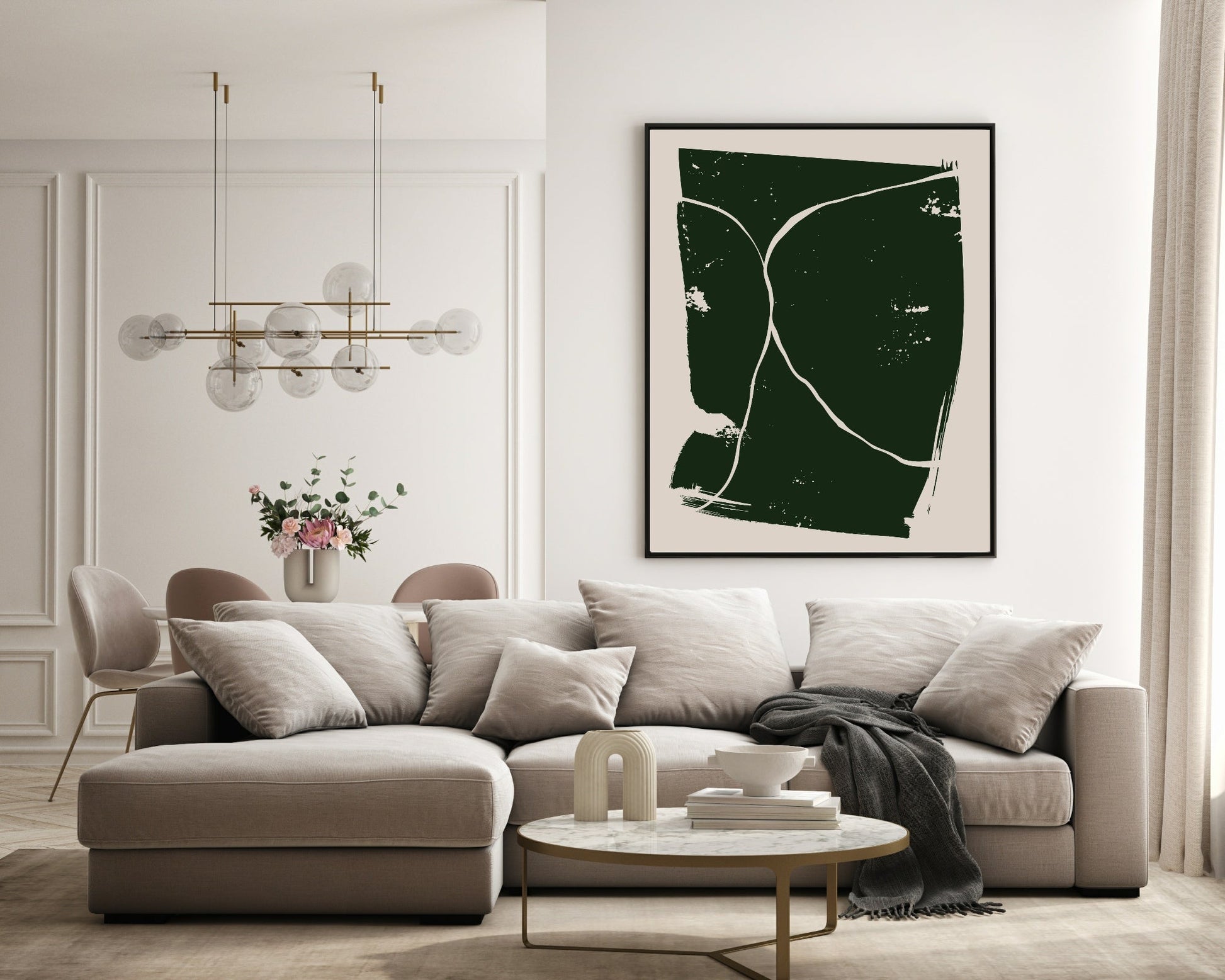 Set of 3 Beige & Green Abstract | Modern Art