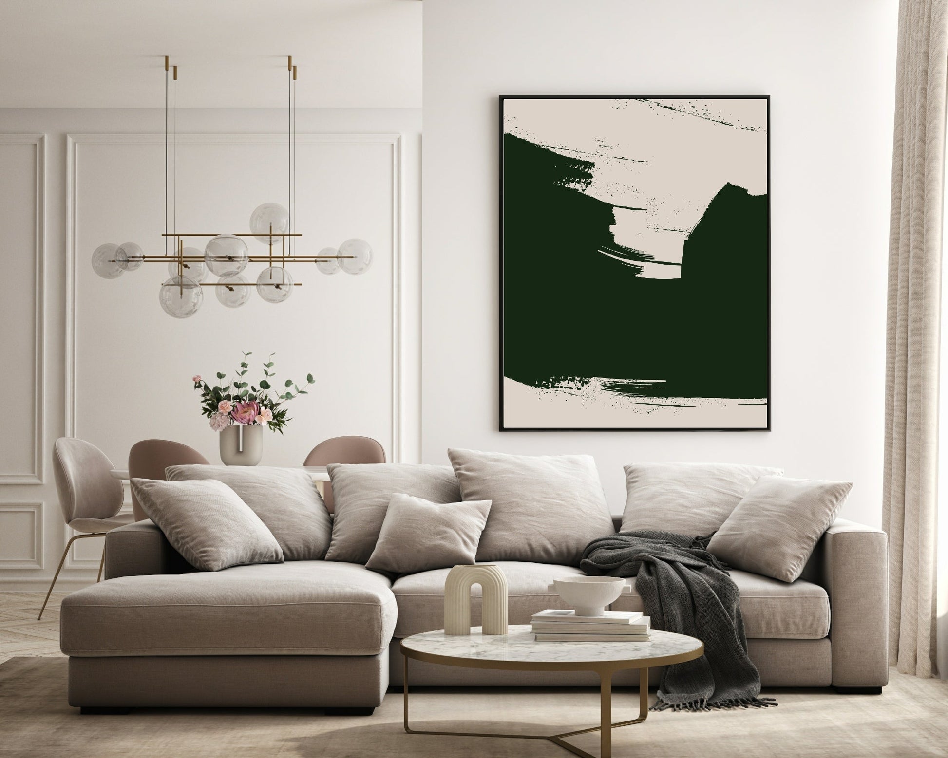 Set of 3 Beige & Green Abstract | Modern Art