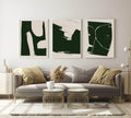 Set of 3 Beige & Green Abstract | Modern Art - Larosier Prints