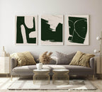 Set of 3 Beige & Green Abstract | Modern Art - Larosier Prints