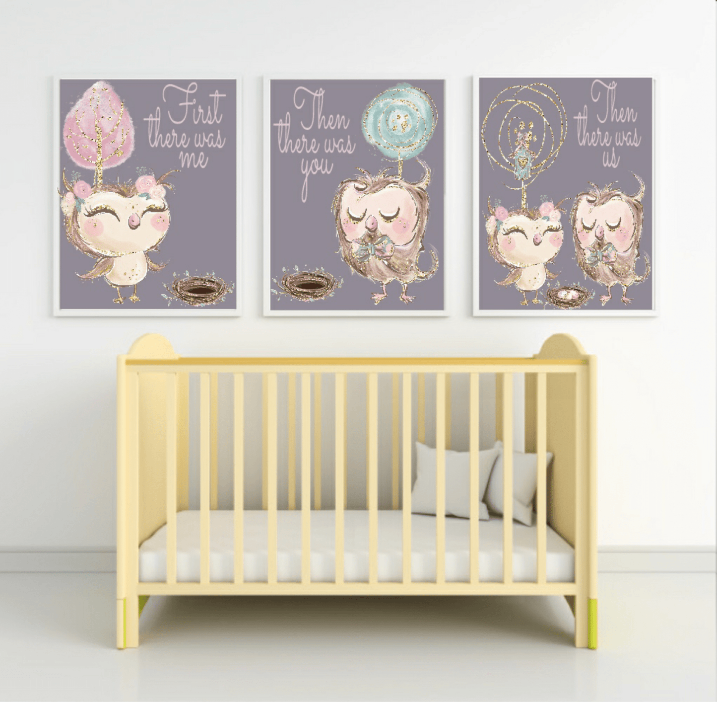 Set Of 3 First There Was Me, Then You, Then Us Prints | Owl | Animal Prints | Nursery Wall Art