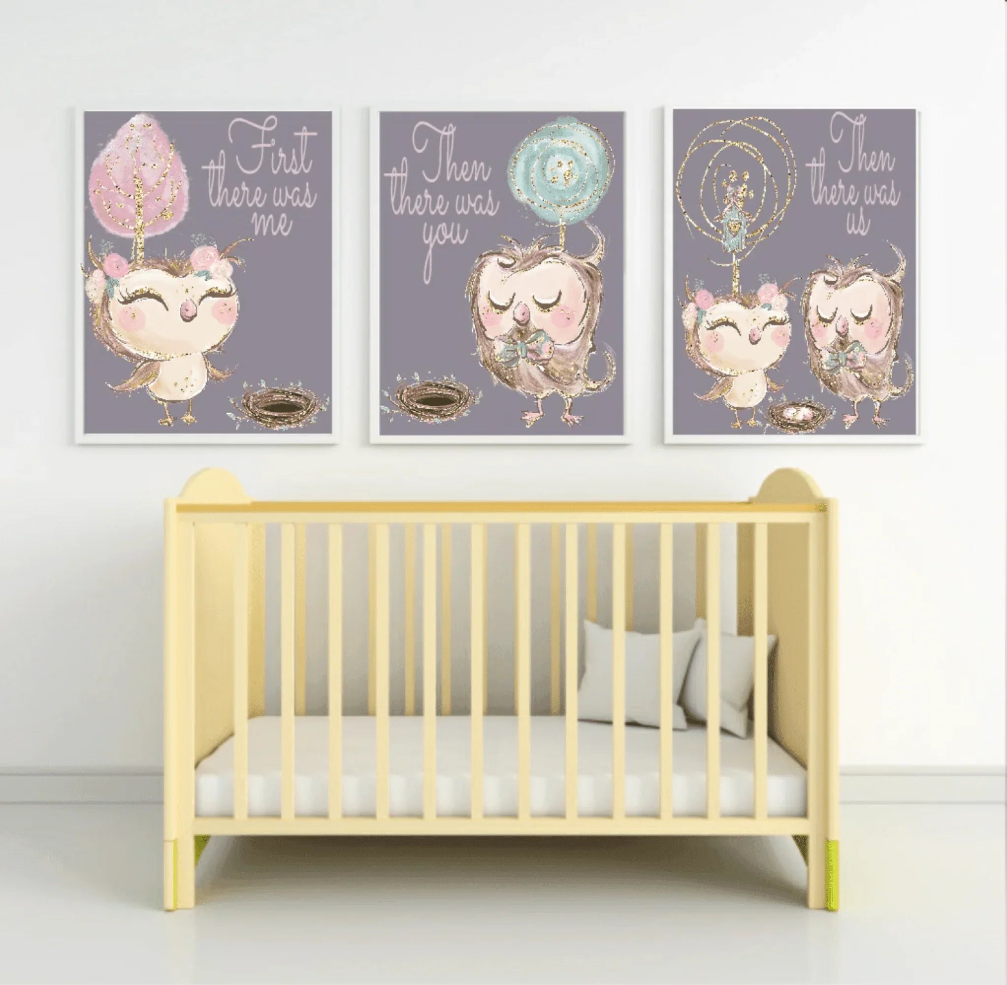 Set Of 3 First There Was Me, Then You, Then Us Prints | Owl | Animal Prints | Nursery Wall Art - Larosier Prints