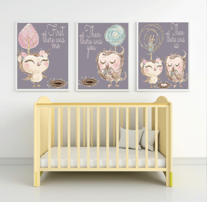 Set Of 3 First There Was Me, Then You, Then Us Prints | Owl | Animal Prints | Nursery Wall Art