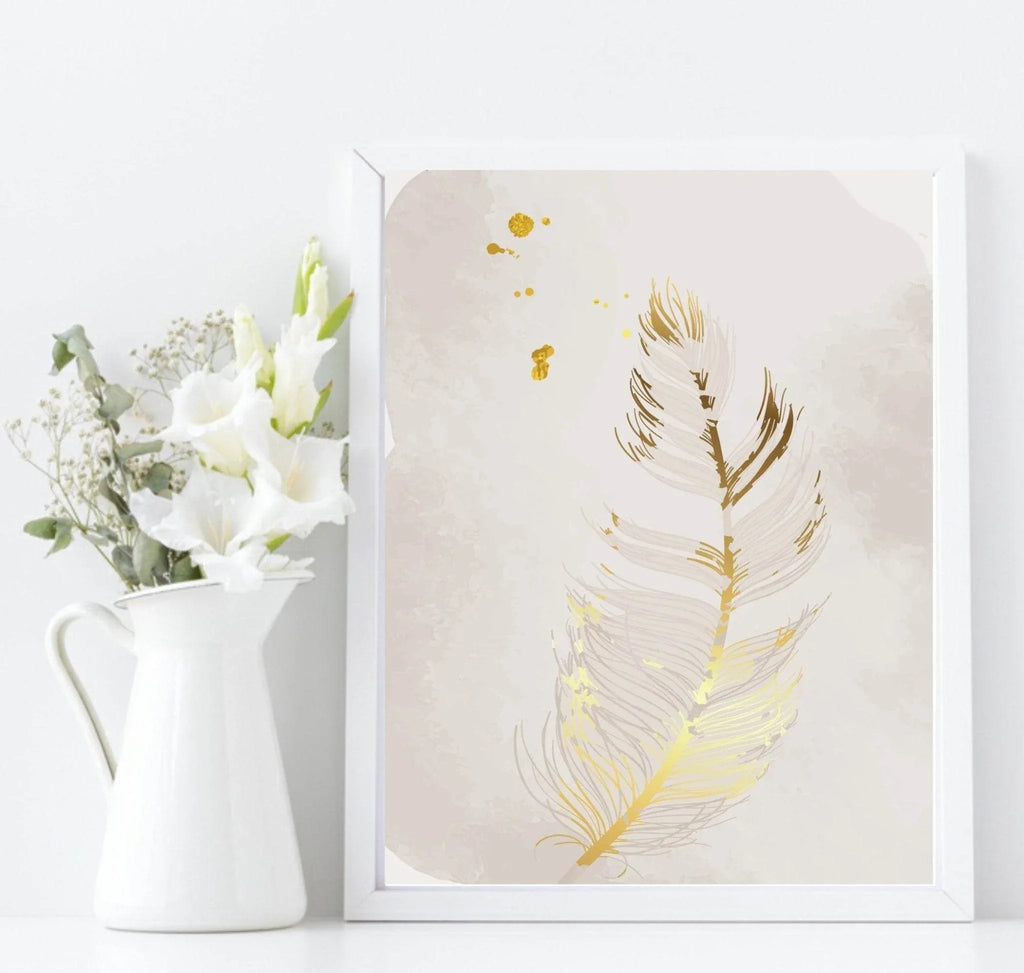 Set of 3 Gold Feather Prints | Modern Wall Art - Larosier Prints