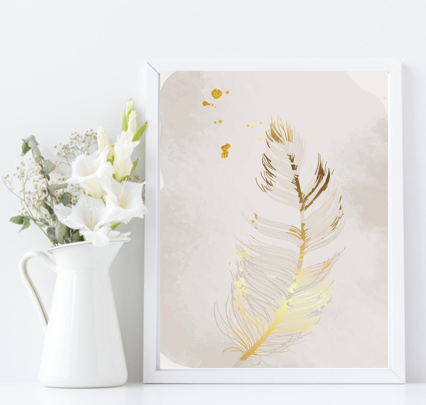 Set of 3 Gold Feather Prints | Modern Wall Art