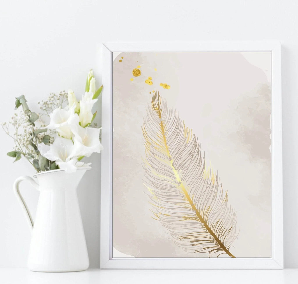 Set of 3 Gold Feather Prints | Modern Wall Art - Larosier Prints