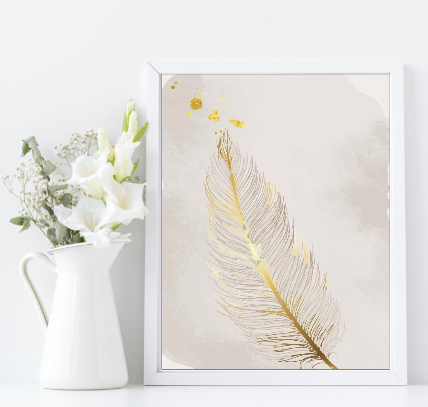 Set of 3 Gold Feather Prints | Modern Wall Art