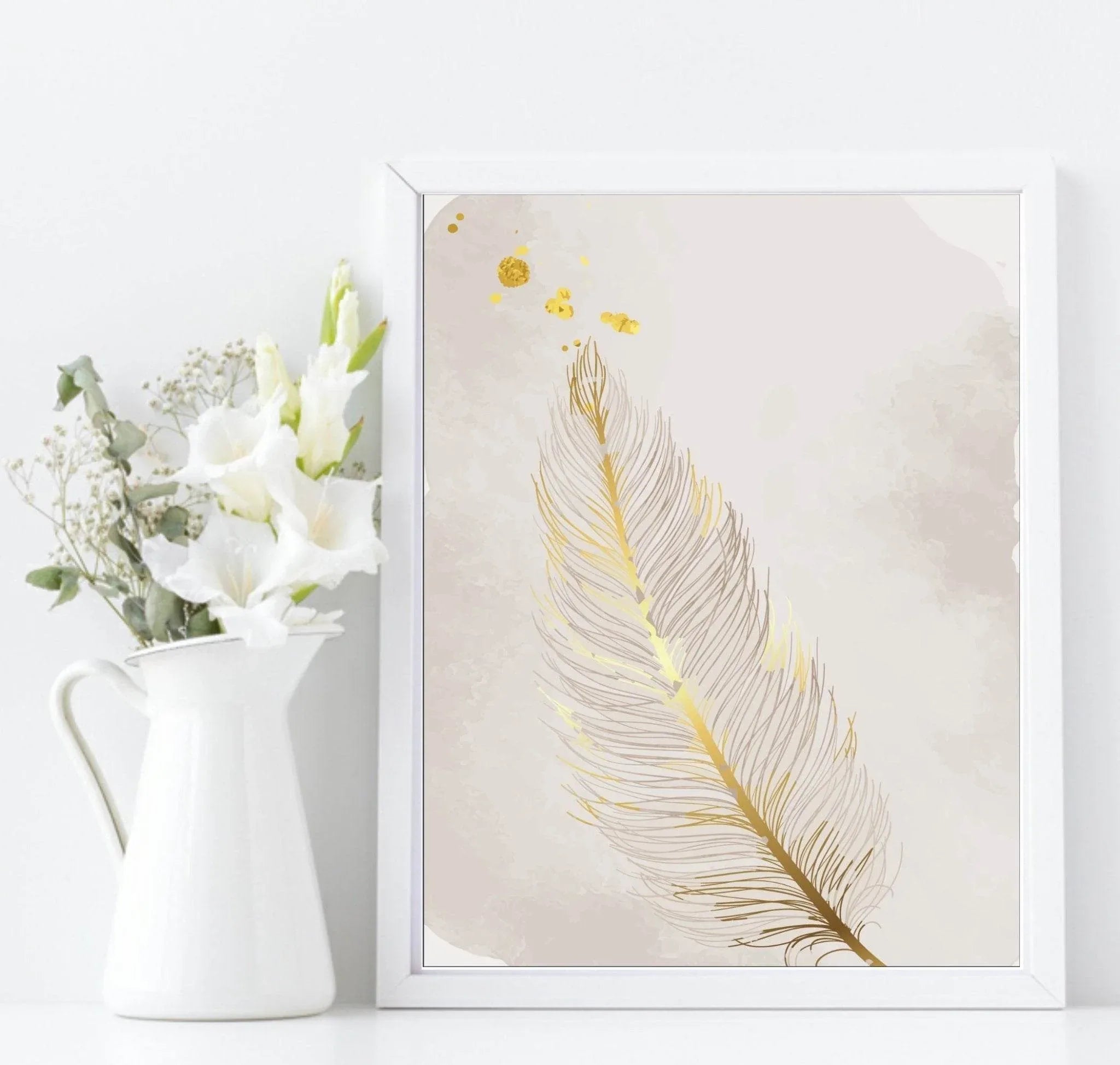 Set of 3 Gold Feather Prints | Modern Wall Art - Larosier Prints