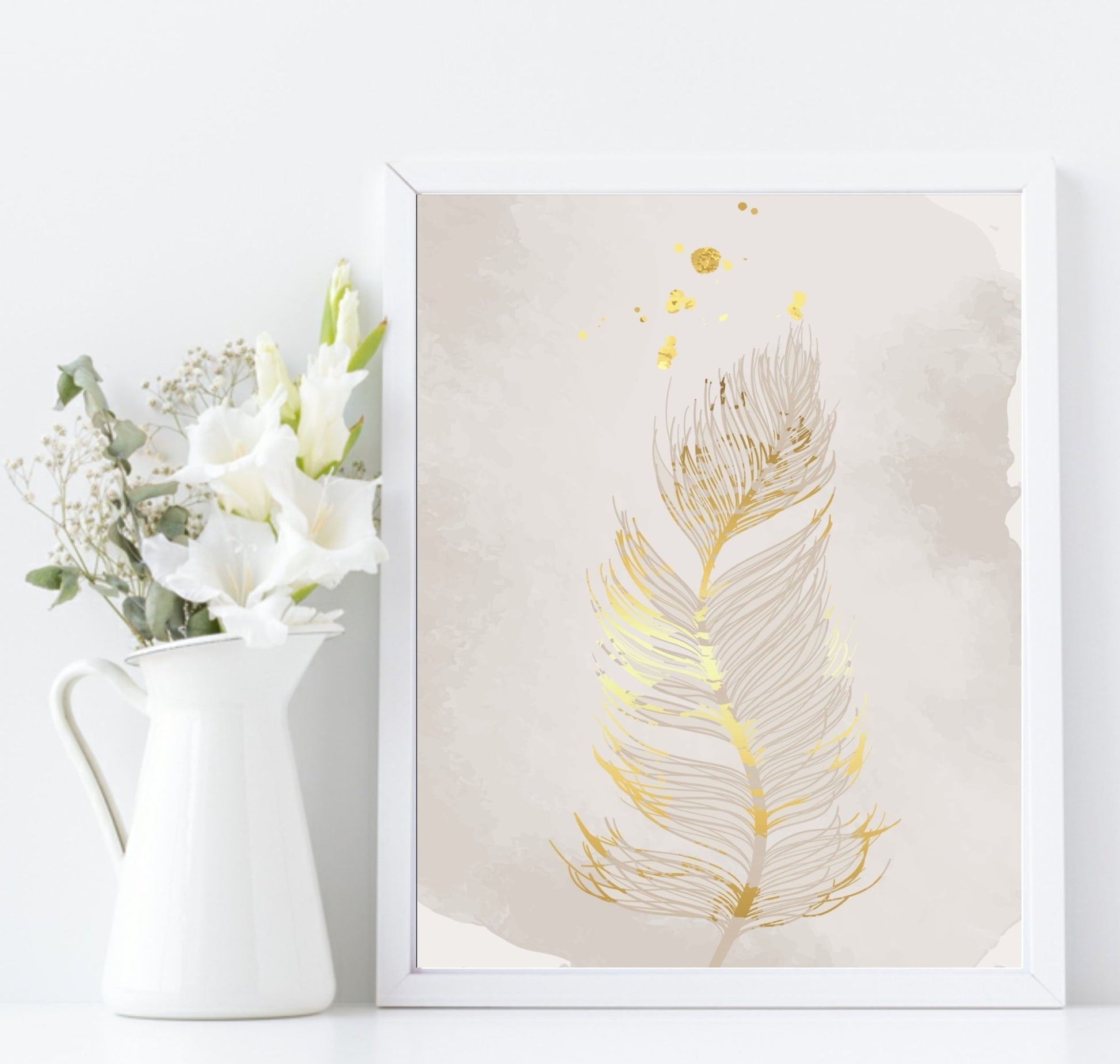 Set of 3 Gold Feather Prints | Modern Wall Art