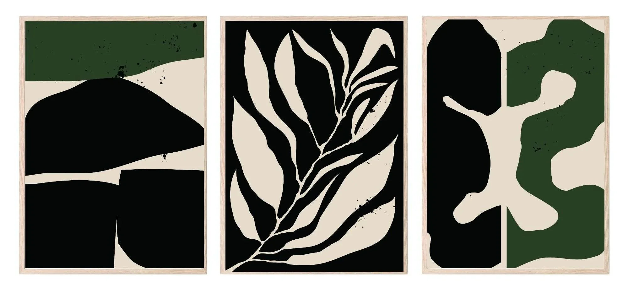 Set of 3 Green & Black Abstract | Modern Wall Art - Larosier Prints