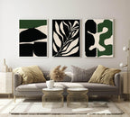 Set of 3 Green & Black Abstract | Modern Wall Art - Larosier Prints