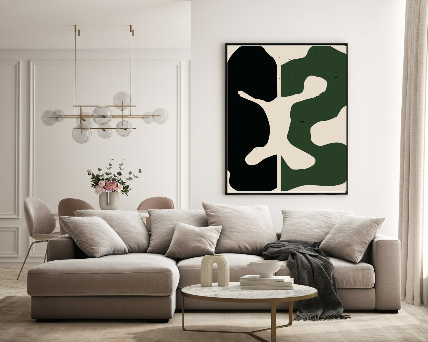 Set of 3 Green & Black Abstract | Modern Wall Art