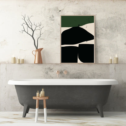 Set of 3 Green & Black Abstract | Modern Wall Art