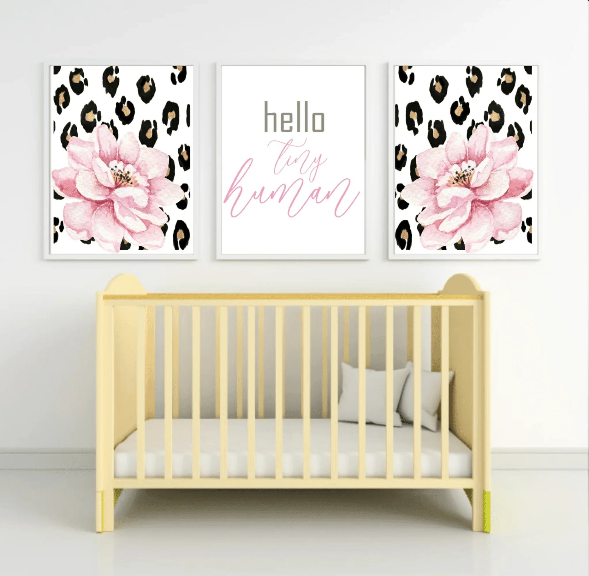 Set Of 3 Floral Leopard Print | Hello Tiny Human Wall Art - Larosier Prints
