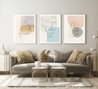 Set Of 3 Modern Abstract Line Art Prints | Watercolour Wall Art - Larosier Prints