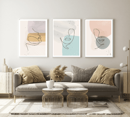 Set Of 3 Modern Abstract Line Art Prints | Watercolour Wall Art