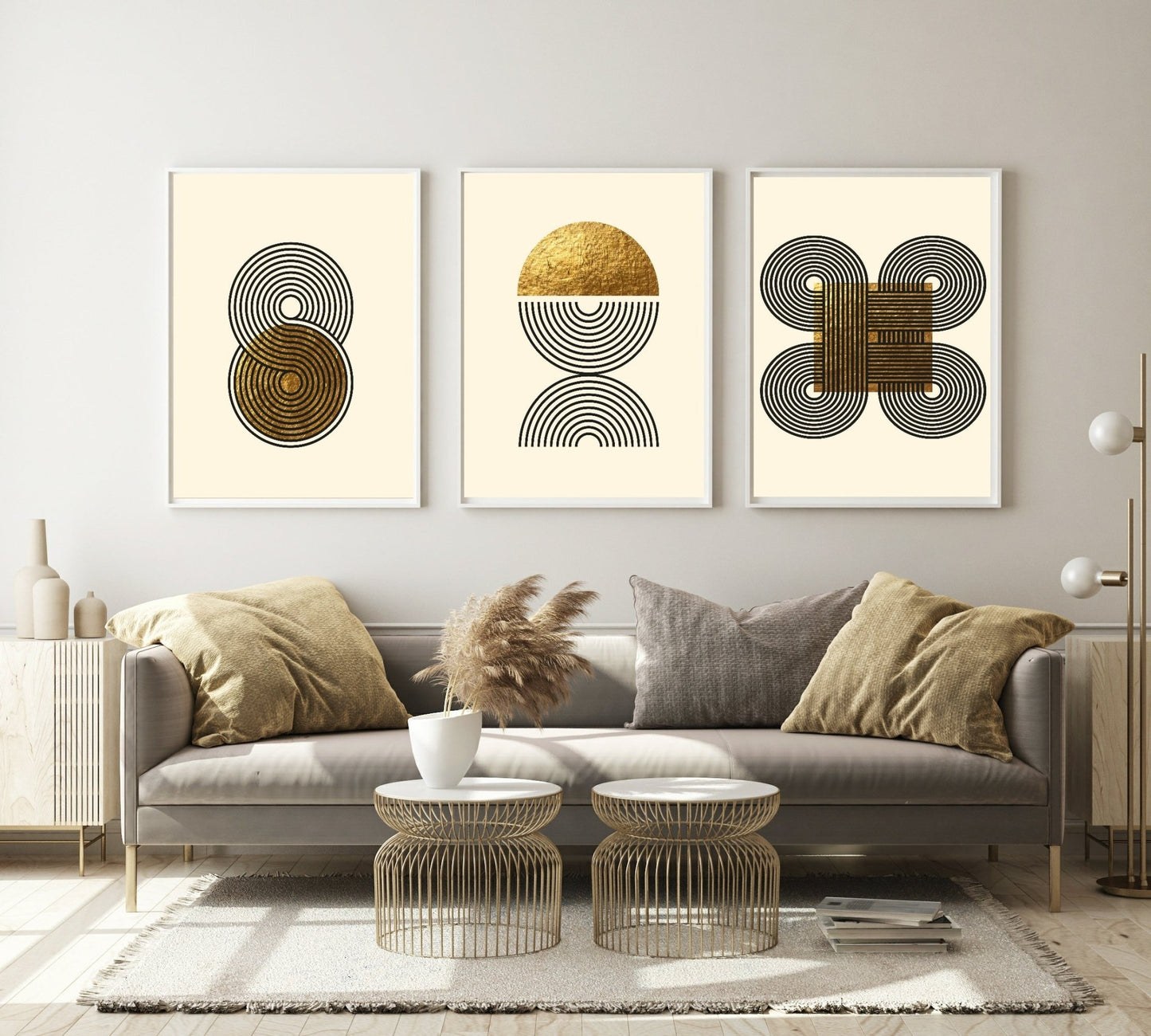 Set Of 3 Modern Black & Gold Prints | Modern Wall Art