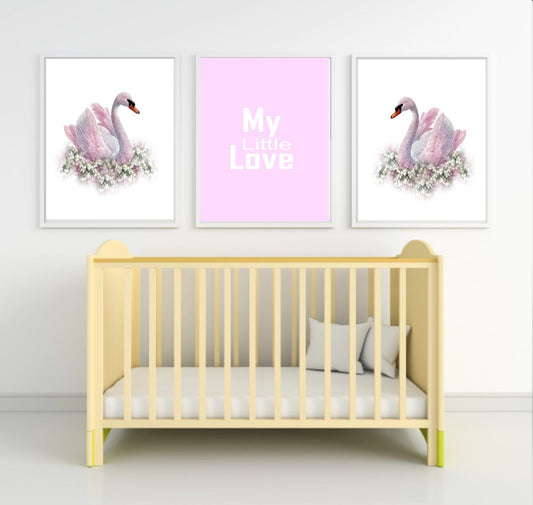 Set Of 3 Swan My Little Love Prints | Nursery Wall Art