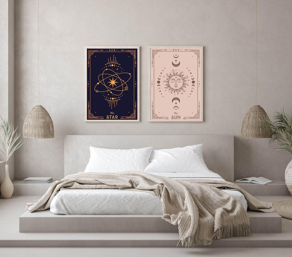 Set Of 3 Tarot Card Moon, Sun & Star | Celestial Wall Art - Larosier Prints