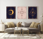 Set Of 3 Tarot Card Moon, Sun & Star | Celestial Wall Art - Larosier Prints