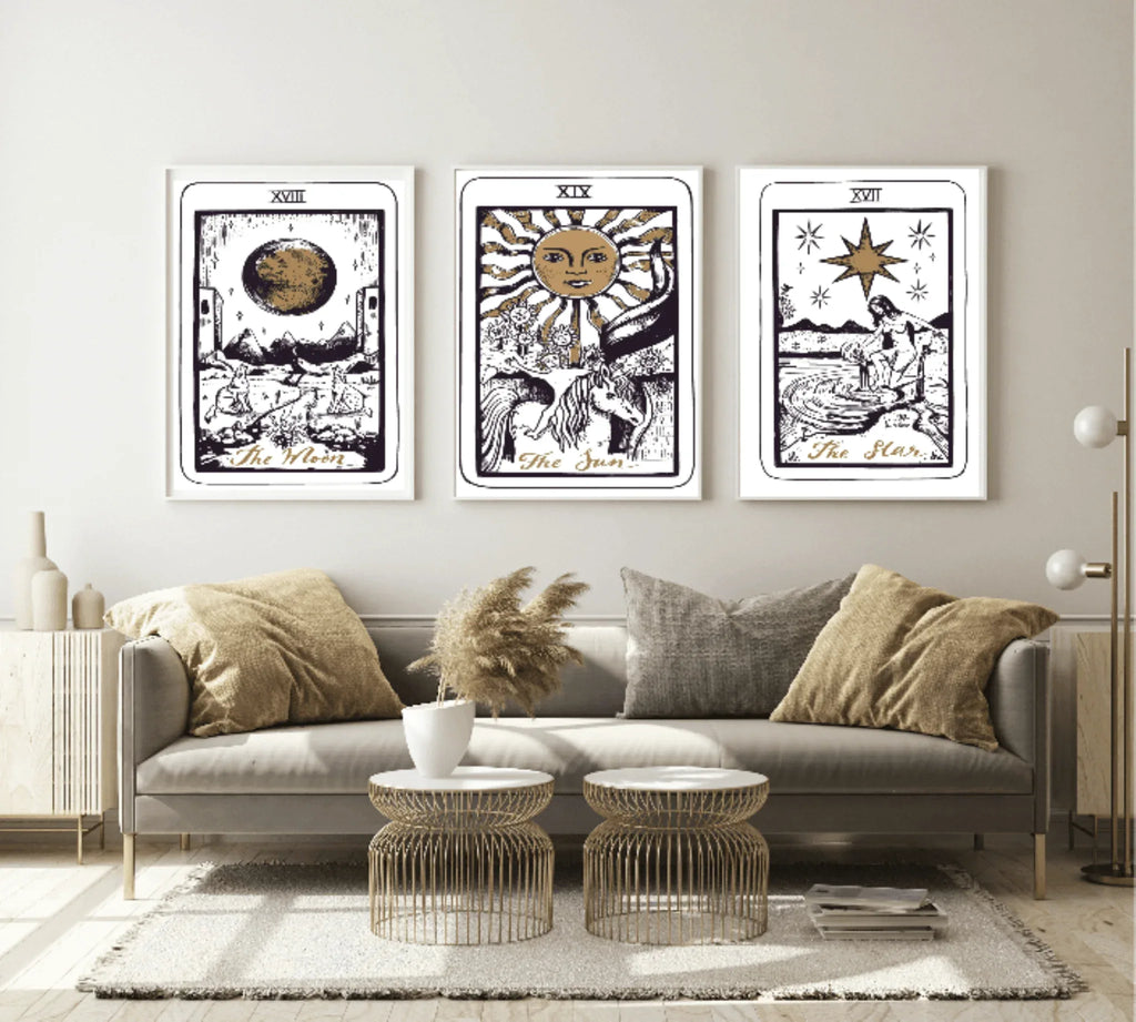 Set Of 3 Tarot Card The Moon, The Sun & The Star Prints | Major Arcarna Wall Art - Larosier Prints