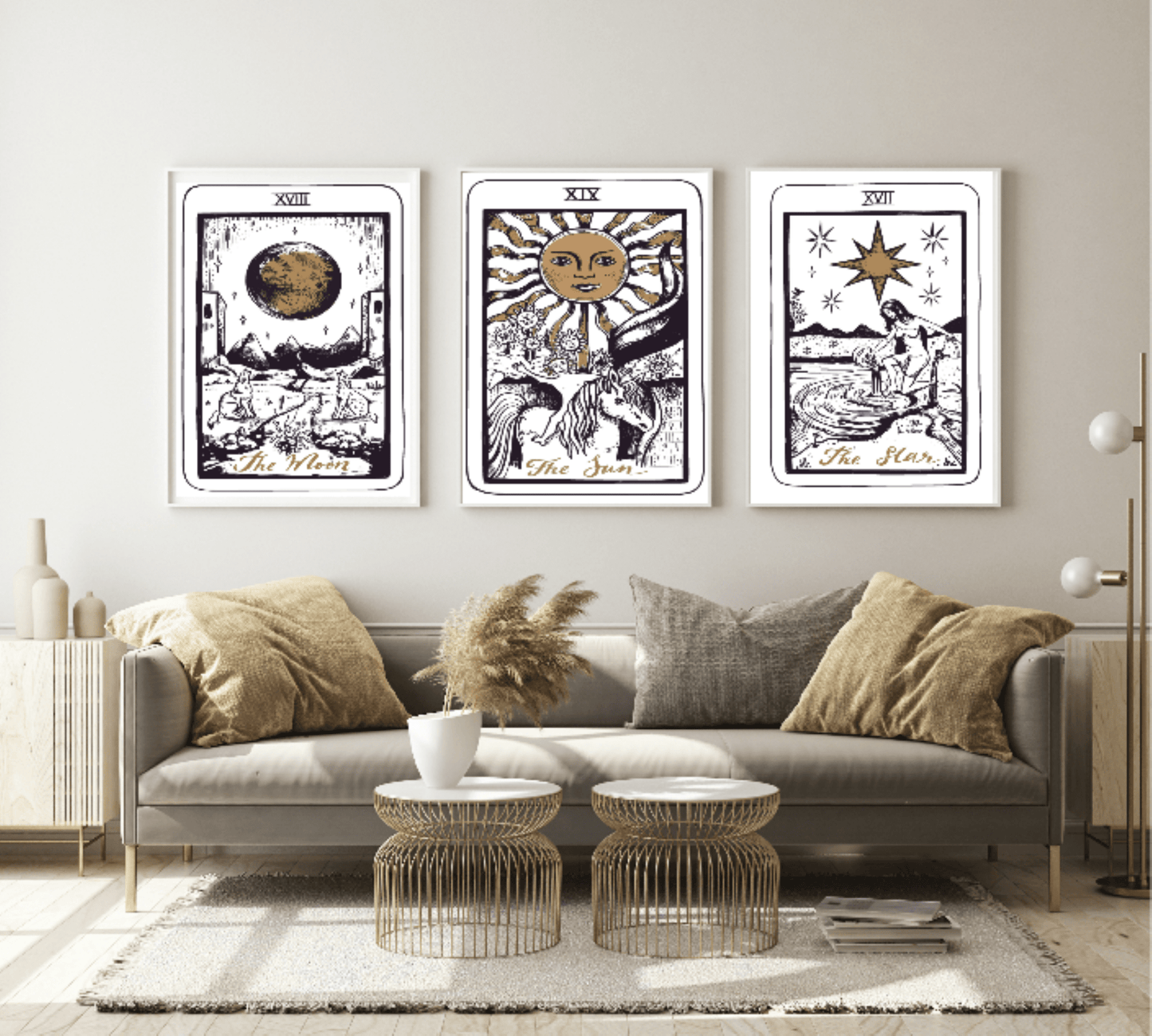 Set Of 3 Tarot Card The Moon, The Sun & The Star Prints | Major Arcarna Wall Art