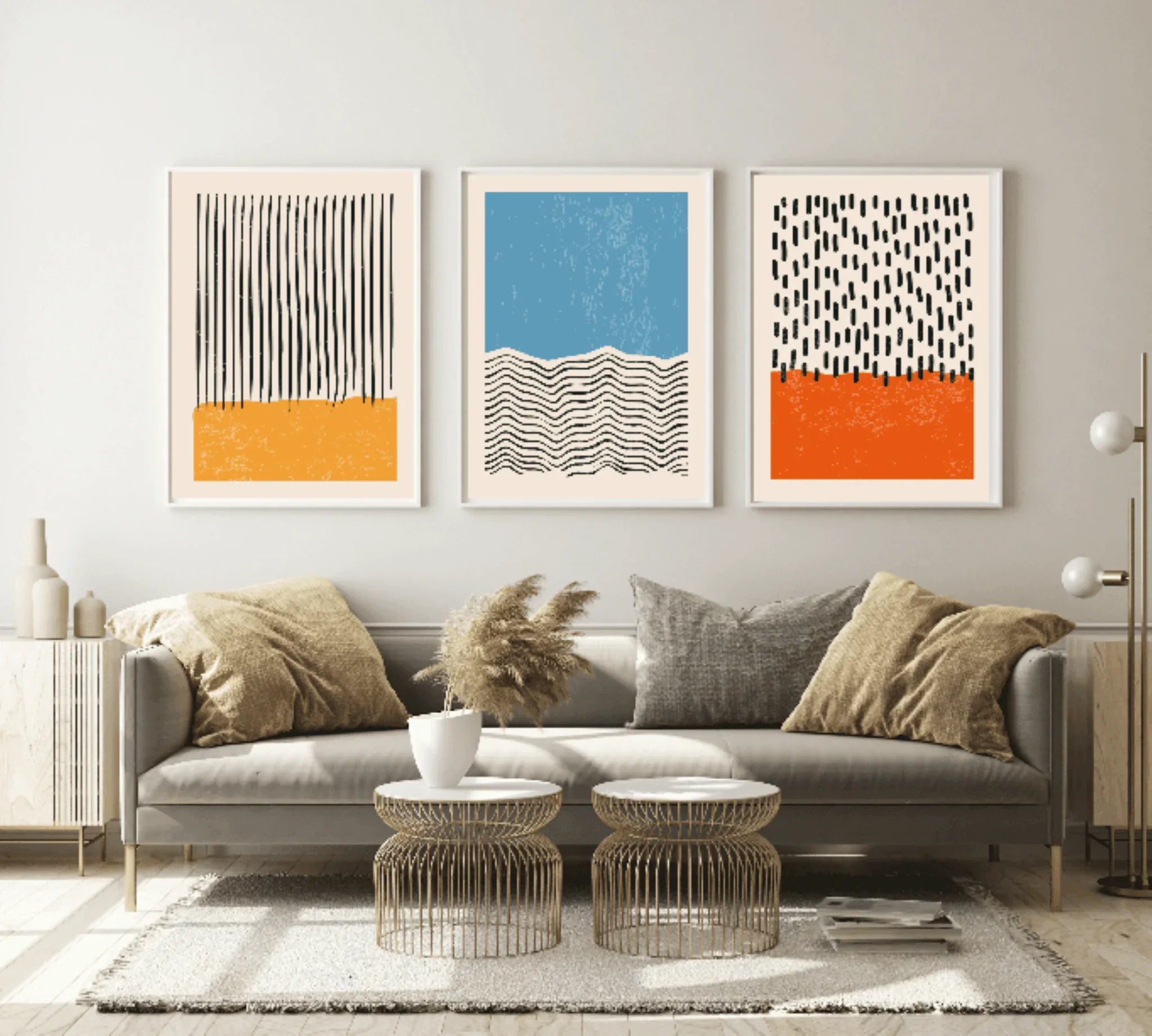 Set Of 4 Abstract Geometric Prints | Bright Modern Wall Art - Larosier Prints