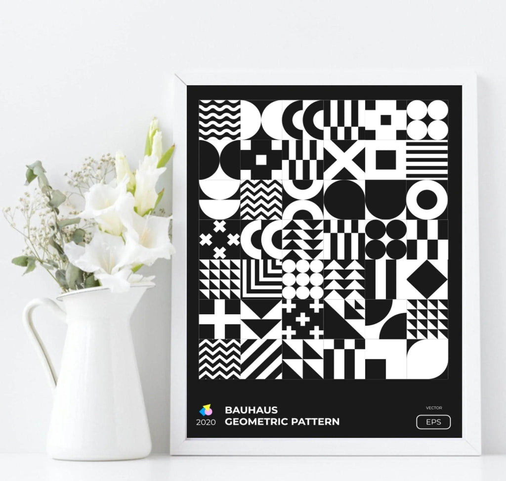 Set Of 4 Bauhaus Inspired Geo Prints | Modern Monochrome Wall Art - Larosier Prints