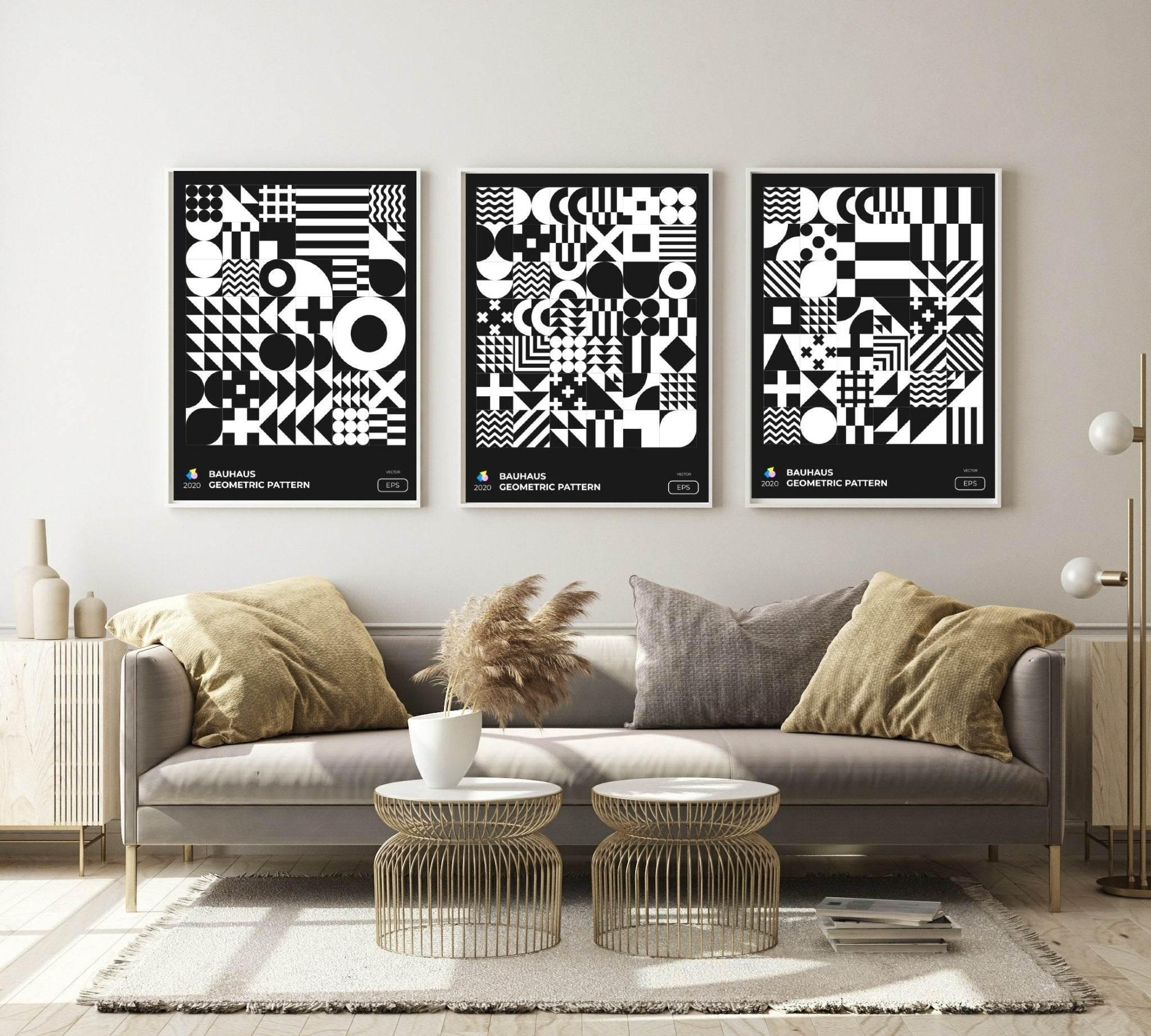 Set Of 4 Bauhaus Inspired Geo Prints | Modern Monochrome Wall Art - Larosier Prints