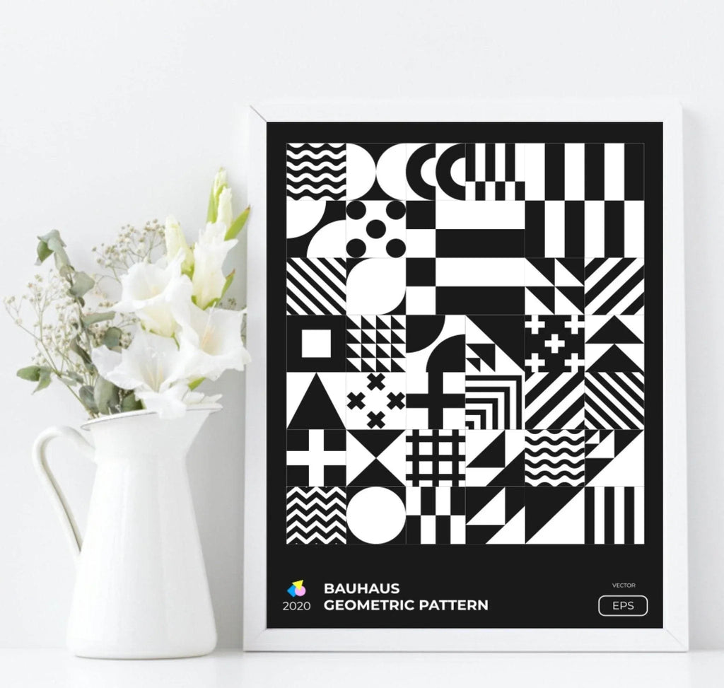 Set Of 4 Bauhaus Inspired Geo Prints | Modern Monochrome Wall Art - Larosier Prints