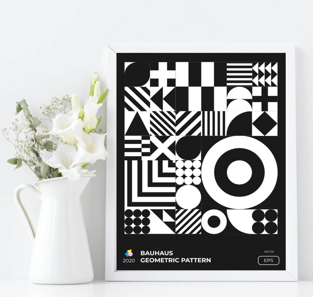 Set Of 4 Bauhaus Inspired Geo Prints | Modern Monochrome Wall Art - Larosier Prints