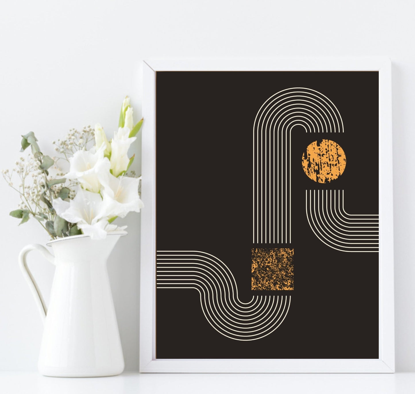 Set Of 4 Black and Matt Gold Moon Track Prints | Modern Wall Art